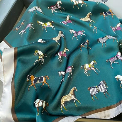 Sumolux Head Hair Scarf for Women Like Satin Silk Scarf Bandana Hair Wrapping Night Large Square Scarves 27.5" - color: Green Pony