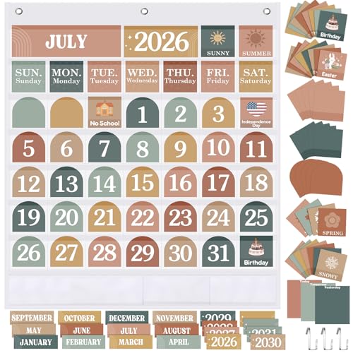 Sinload Classroom Calendar Pocket Chart White, Modern Boho 2 - color: White, style: Modern Boho 2