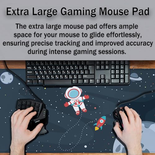 Keyboard Mat Cute Astronaut Large Mouse Pads Men¡¯s Office Accessories Pc Mouse Pad Mousepad XXL Non-Slip Rubber Base Waterproof with Stitched Edges 35.4" X 15.7" for Game Office, - color: Astronaut