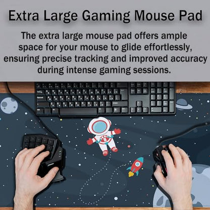 Keyboard Mat Cute Astronaut Large Mouse Pads Men¡¯s Office Accessories Pc Mouse Pad Mousepad XXL Non-Slip Rubber Base Waterproof with Stitched Edges 35.4" X 15.7" for Game Office, - color: Astronaut