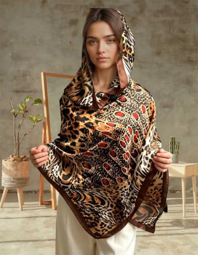 Xyueanlo Scarfs for Women Lightweight Scarves Fashion Print Floral Pattern Head Scarf Wraps Shawls - color: Red Brown