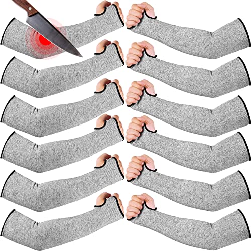 JaGely 6 Pairs Level 5 Cut Resistant Sleeves with Thumb Hole 18 Inches Arm Protection Sleeve Farmer Gardening (Gray) - color: Gray, size: Classic