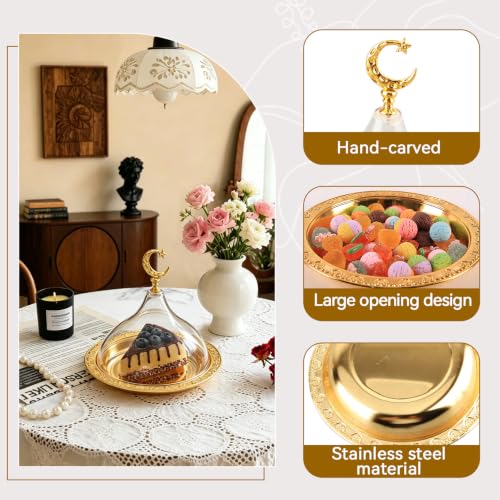 Ramadan Serving Tray with Lid, Gold Eid Mubarak Ramadan Plate