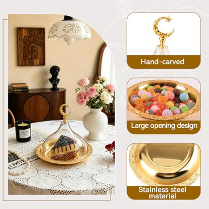 Ramadan Serving Tray with Lid, Gold Eid Mubarak Ramadan Plate
