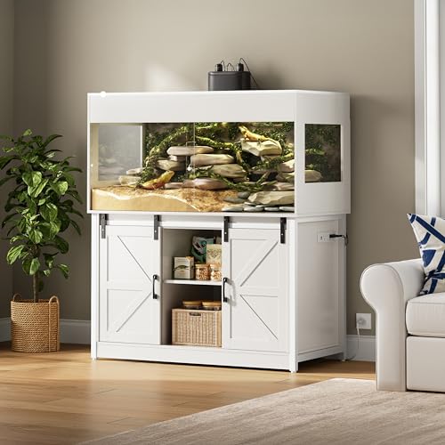 Herture 120 Gallon Reptile Terrarium with Stand, 4x2x2 Reptile Enclosure | Bearded Dragon Enclosure for Snakes Lizards, Large Vivarium Tank with Cabinet, Acrylic Doors, Mesh Lid, Outlet White PX04RTW - color: White, size: 120 Gallon
