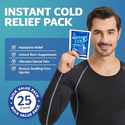 25 Pack Instant Ice Packs for Injuries, Disposable First Aid Cold Packs | No Freezer Needed, 6"x4.5" Instant Cold Packs for Injuries, Disposable Ice Packs for Kids, Postpartum Cold Compress - size: 25 Pack (6" x 4.5")