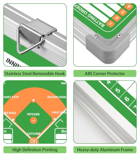 Magnetic Baseball Lineup Board, Softball Lineup Board, Baseball Accessories | Waterpfoof Softball Board with Lineup Cards for Dugout|Baseball Dry Erase Tactics Board|Baseball Clipboard for Coaches - color: Baseball-green