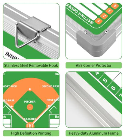 Magnetic Baseball Lineup Board, Softball Lineup Board, Baseball Accessories | Waterpfoof Softball Board with Lineup Cards for Dugout|Baseball Dry Erase Tactics Board|Baseball Clipboard for Coaches - color: Baseball-green