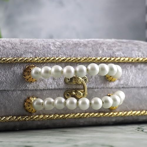 Modefa Islamic Luxury Pearl Islamic Gift Set - Holy Quran in Arabic - Velvet Box with Quran, Hijab, Tesbih, & Bookmark (Grey) - color: Grey