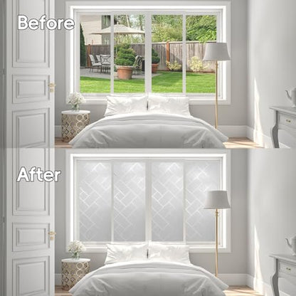 Frosted Glass Window Film Sun Blocking Window Tinting Film for Home, Static Clings Removable Frosting Bathroom Door Window Covering, 23.6 inch x 157.4 inch, White-Grid - size: 23.6 inch x 157.4 inch