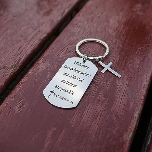 GiftYou Inspirational Scripture Metal Key Chains with Cross Pendant - Bible Verse Keychain Religious Gift for Christian - color: Matthew 19:26