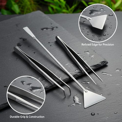 Aquarium Maintenance Tool Set - 430 Stainless Steel Long Reach Scissors, Tweezers & Sand Shovel for Fish Tanks - size: 12.6 x 2.76 x 0.59 in