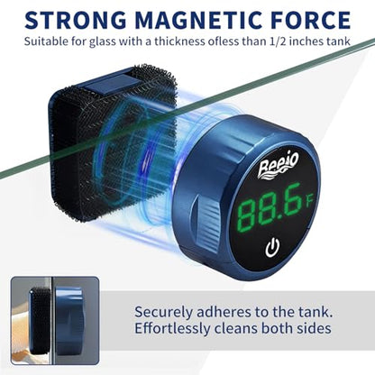 Fish Tank Magnetic Glass Cleaner, Fish Tank Thermometer, 2-in-1 Aquarium Thermometer Digital with Touch Digital Thermometer, Floating Mini Algae Scraper Cleaning Tool Specially for Glass Fish Tanks - color: Blue