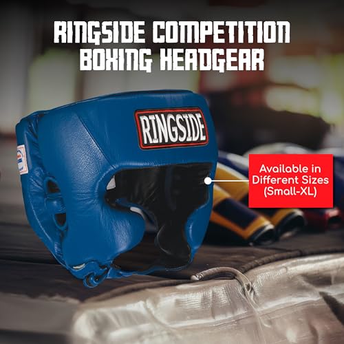 Ringside Competition Boxing Muay Thai MMA Sparring Head Protection Headgear with Cheeks - color: Blue, size: Large