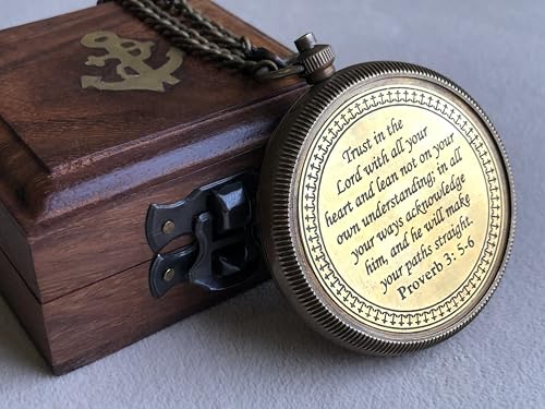 God is My Guide Brass Compass Gift with Display Box - Engraved Scripture Prayer Compass Religious Gift for Men & Women - Baptism, Confirmation, Communion Compass for Boys Graduation Gift (Aged Brass)