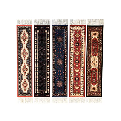 Set of 5 Rug Bookmarks, Colorful Carpet Book Marks for Reading, Miniature Oriental Style Design, Novelty Office Accessories - color: Set-3
