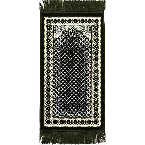 Modefa Turkish Islamic Velvet Prayer Rug - Soft Small Child Praying Carpet - Muslim Janamaz Sajada for Kids & Toddlers - Ramadan or Eid Gift for Boys & Girls - Lattice (Green) - color: Green