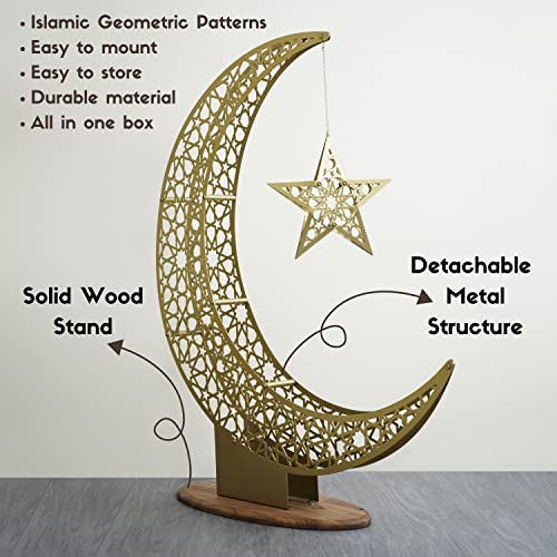 iwa concept Metal Crescent Islamic Decor, Moon and Star Ramadan Art, Islamic Table Top Decoration Gift for Muslims in Ramadan Eid (102 x 86 cm | 40.2 x 33.9 inches | Large) - size: 40"L x 40.2"W
