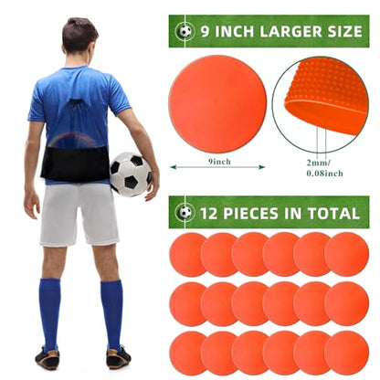 Poly Spot Markers 4 inch/9 inch Non-Slip Rubber Agility Training Markers Floor Dots Flat Field Cones for Football, Soccer, Basketball, School Exercise Drills, Dance Practice - style: 9 inch 18 Pcs Orange Red (TPE)