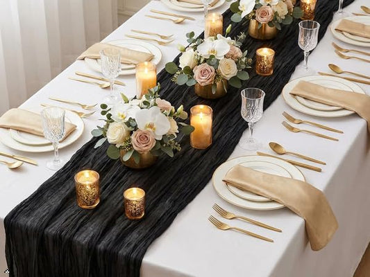 Sioloc Black Cheesecloth Table Runner Fall Autumn Decor for Home 10ft Table Cloth for Wedding Birthday Party Halloween Thanksgiving Decorations - color: Black, size: 1pc