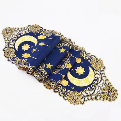 Simhomsen Embroidered Decorative Ramadan Kareem Eid Mubarak Table Runner, Navy Blue and Gold, Ramadan Lantern Design (14 x 90 inches) - size: 14 x 90 inches