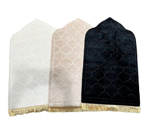 Soft Thick Prayer Rug Mat - Anti-Slip Bottom, Tassel Design, Plush Comfort, Hot Melt Embossing Durable Beautiful Allah Muslim Durable Ramzan Eid Hajj (Beige, 45x26), Large - color: Beige