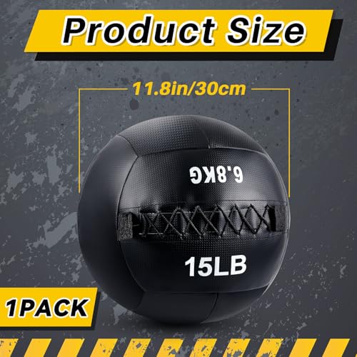 Lunmon Soft Wall Medicine Ball for Exercise Fitness Slam Weighted Med Ball with Non Slip Grip for Slamming Workout Strength Conditioning Core Training Lunge and Partner Toss - size: 15 lb