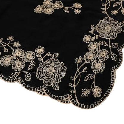 OhMill Black Hijab Scarf Soft Floral Embroidered Chiffon Headscarf Lightweight Lace Scarves Long Shawl Wrap for Women Wedding - color: Flower 1