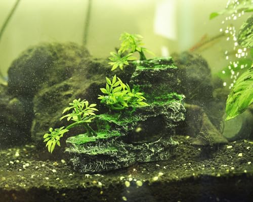 IBWell Aquarium Ornament, Mountain View Stone with Moss Tree Rock Cave Landscape Artificial Fish Tank Decoration