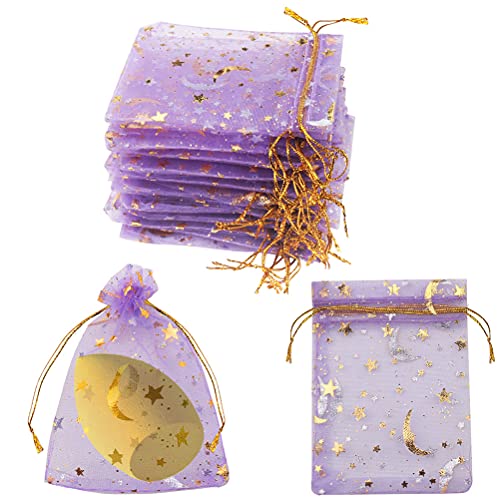 SUMAJU 100 Pieces Moon Star Organza Jewelry Candy Bags 2.7x3.5 Inch - color: Purple 2.7x3.5 Inch