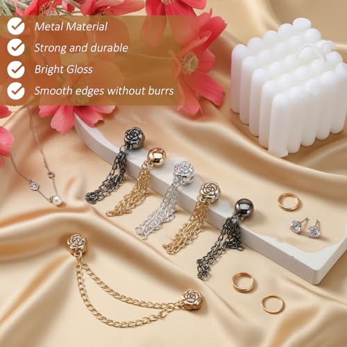 12 Pcs Magnetic Clothing Clips with Chain, Multi-Function Magnet Button Pins Hijab Cuff Clips for Women Clothes Sleeves Strong Magnet Pin for Fixing Hem of Clothes Long Pants Legs Sleeves of Shirts