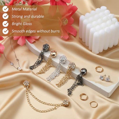 12 Pcs Magnetic Clothing Clips with Chain, Multi-Function Magnet Button Pins Hijab Cuff Clips for Women Clothes Sleeves Strong Magnet Pin for Fixing Hem of Clothes Long Pants Legs Sleeves of Shirts