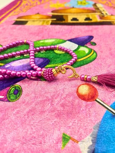 Muslim Kids Prayer Rug, Kids Prayer mat, Islamic Prayer Mat for Children with Free Tasbih and Cap - Ramadan Eid Gifts for Muslim Kids (Pink Set) - color: Pink Set