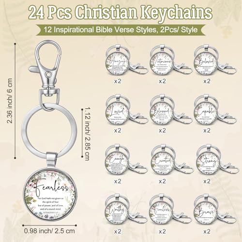 Equsion 24 Pcs Christian Keychain Gift Bulk Mini Bible Keychains with Verse Religious Keychain Gifts for Church Bible Study Group (Wildflower) - color: Wildflower
