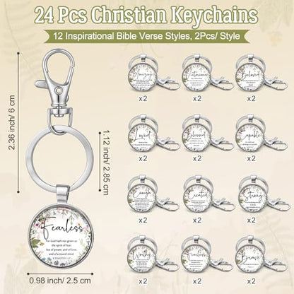 Equsion 24 Pcs Christian Keychain Gift Bulk Mini Bible Keychains with Verse Religious Keychain Gifts for Church Bible Study Group (Wildflower) - color: Wildflower
