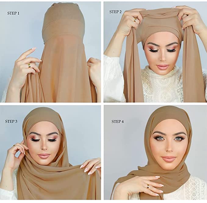 Yeieeo Instant Chiffon Hijab with Undercap (Tube or Bandage Cap), Breathable, no sweat buildup,Solid Chiffon Head Wraps - color: Camel