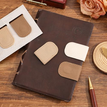 3PCS Magnetic Leather Bookmarks，Book Marks for Books, Strong Magnet Reading Accessories for Men & Women，Long-Lasting and Durable Gift Suitable for Book Lovers & Students (Cream，Light Khaki，Taupe) - style: Coffee White