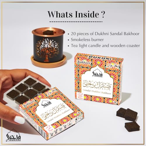 Dukhni Sandal Bakhoor Set | 2 x 9 Piece Each & Tree of Life Bakhoor Burner | Arabic Incense, Sandalwood Aroma, Grounding Woody Scent | Relax & Meditate, Home Fragrance, Home Aromatherapy
