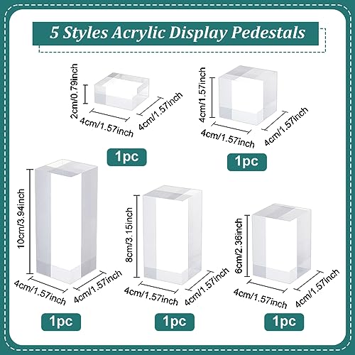BENECREAT 5Pcs Clear Acrylic Cube Display Block 0.8/1.6/2.4/3.2/4 Inch Solid Display Pedestal Stand for Gem Display Jewelry Display Displaying Pop Figures Cosmetic Showing Transparent - color: Clear Square