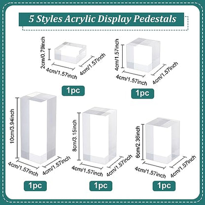 BENECREAT 5Pcs Clear Acrylic Cube Display Block 0.8/1.6/2.4/3.2/4 Inch Solid Display Pedestal Stand for Gem Display Jewelry Display Displaying Pop Figures Cosmetic Showing Transparent - color: Clear Square