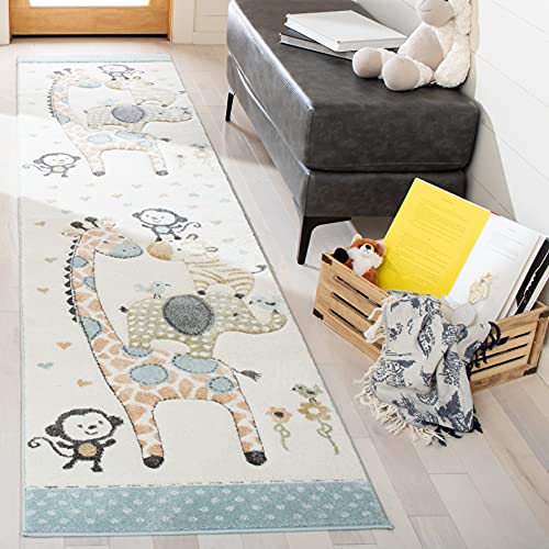 SAFAVIEH Carousel Kids Collection Runner Rug - 2'3" x 6', Ivory, Animal Design, Non-Shedding & Easy Care, Ideal for High Traffic Areas for Boys & Girls in Playroom, Nursery, Bedroom (CRK120A) - color: Ivory, size: 2'3" x 6' (Runner)