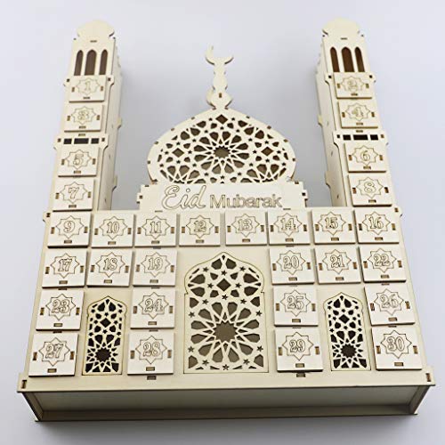 Ramadan Countdown Calendar, Wooden Ramadan Advent Countdown Calendar, Wooden Drawer Muslim Ramadan Decoration for Home Office Table Eid Party Decor