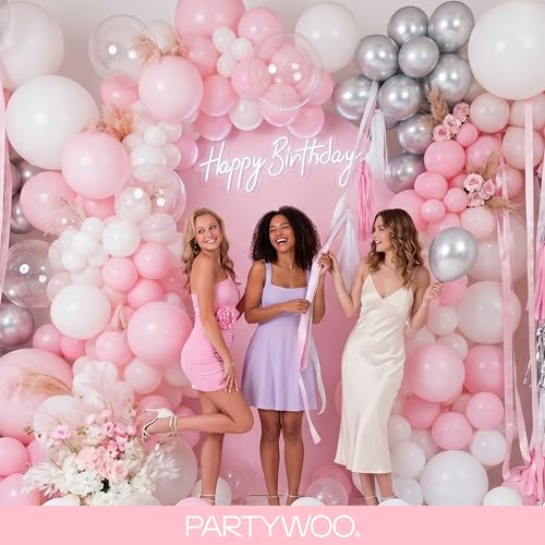 PartyWoo 베이비 핑크 풍선 128피스 다양한 사이즈 45.7cm(18인치), 30.5cm(12인치), 25.4cm(10인치), 12.7cm(5인치) 파스텔 페일 라이트 핑크 풍선 아치 키트 화환 베이비 샤워 성별 공개 생일 공주 파티 장식 핑크-Q05 - color: 핑크-q05