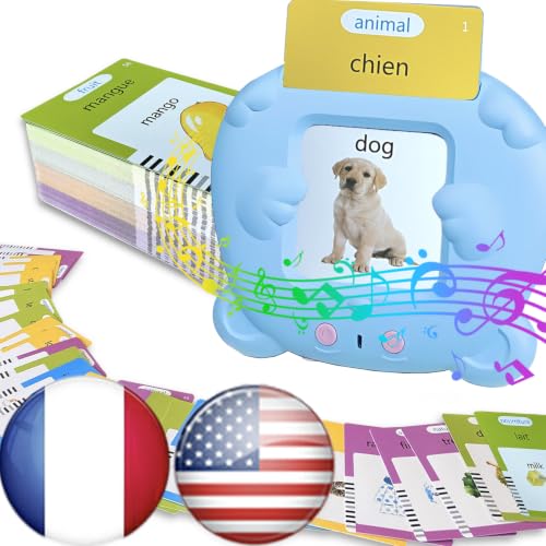 Bilingual English Talking Flash Cards for Kids - French, Blue - color: French, size: Blue