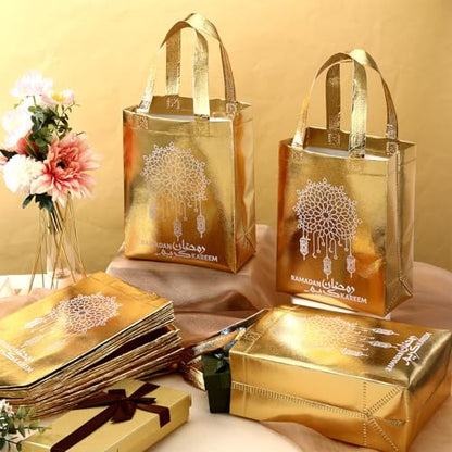 Coume 30 Pcs Ramadan Gift Bags with Handles 8 x 10 x 4 Inch Ramadan Mubarak Gift Bags Multifunctional Non Woven Gifts Wrapping Ramadan Party Supplies