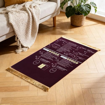 Bilingual Guided Prayer Mat with English Reading & Arabic Recitation Guide, Non-Slip Salah Prayer Mat with Instructions for Prayer Learning, Meditation (Red, 70x110cm)