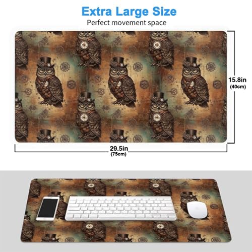 Oversized Gaming Desk Mat Retro Steam Punk Bird Steampunk Owl, Non Slip Rubber Bottom Mouse Pad Fit Laptop Keyboard Setup - color: Pattern (153), size: 29.5L x 15.8W inches