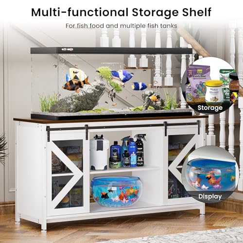 HRVEOCEI 80 Gallon Fish Tank Stand with Sliding Doors, Farmhouse Aquarium Stand with Storage Cabinet, Heavy Duty Fish Tank Table for Turtle Tanks Reptile, Adjustable Feets, 1000 LBS Capacity (White) - color: White