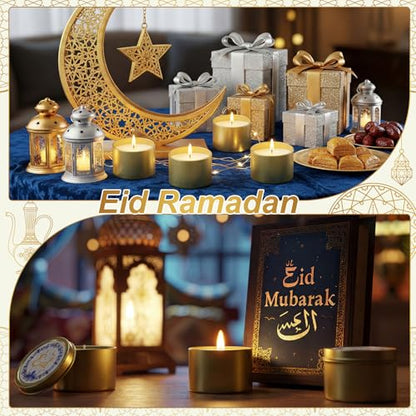 Nuanchu 24 Pack Eid Mubarak Scented Candles Gift 2 oz Blue Gold Star and Moon Design Ramadan Aromatherapy Soy Wax Jars Lasting Bulk Favors for Home Islamic Holiday Party Decor - style: Blue Gold Star and Moon Design