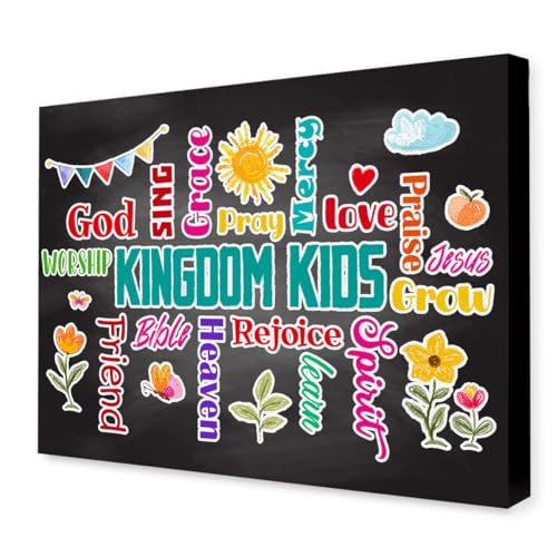 Inspirational Wall Decor for Classroom,Kingdom Kids Positive Canvas Wall Art for Christian Kids Room Nursery - color: Kids Bible6